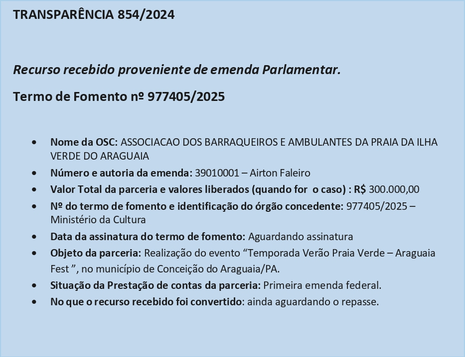 Primeira página do documento de transparência