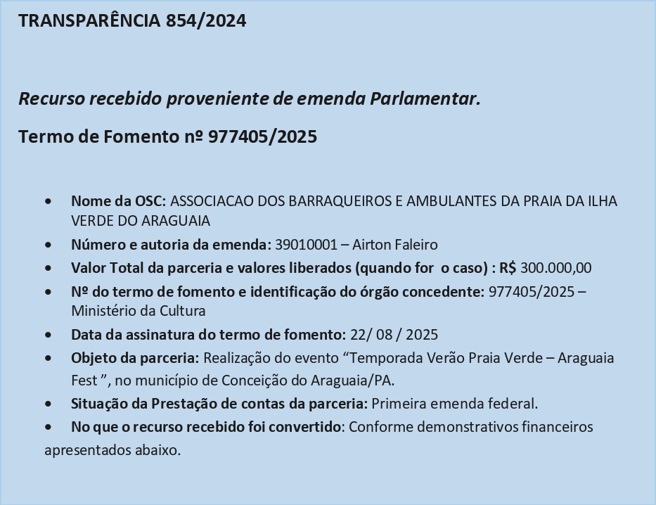 Primeira página do documento de transparência